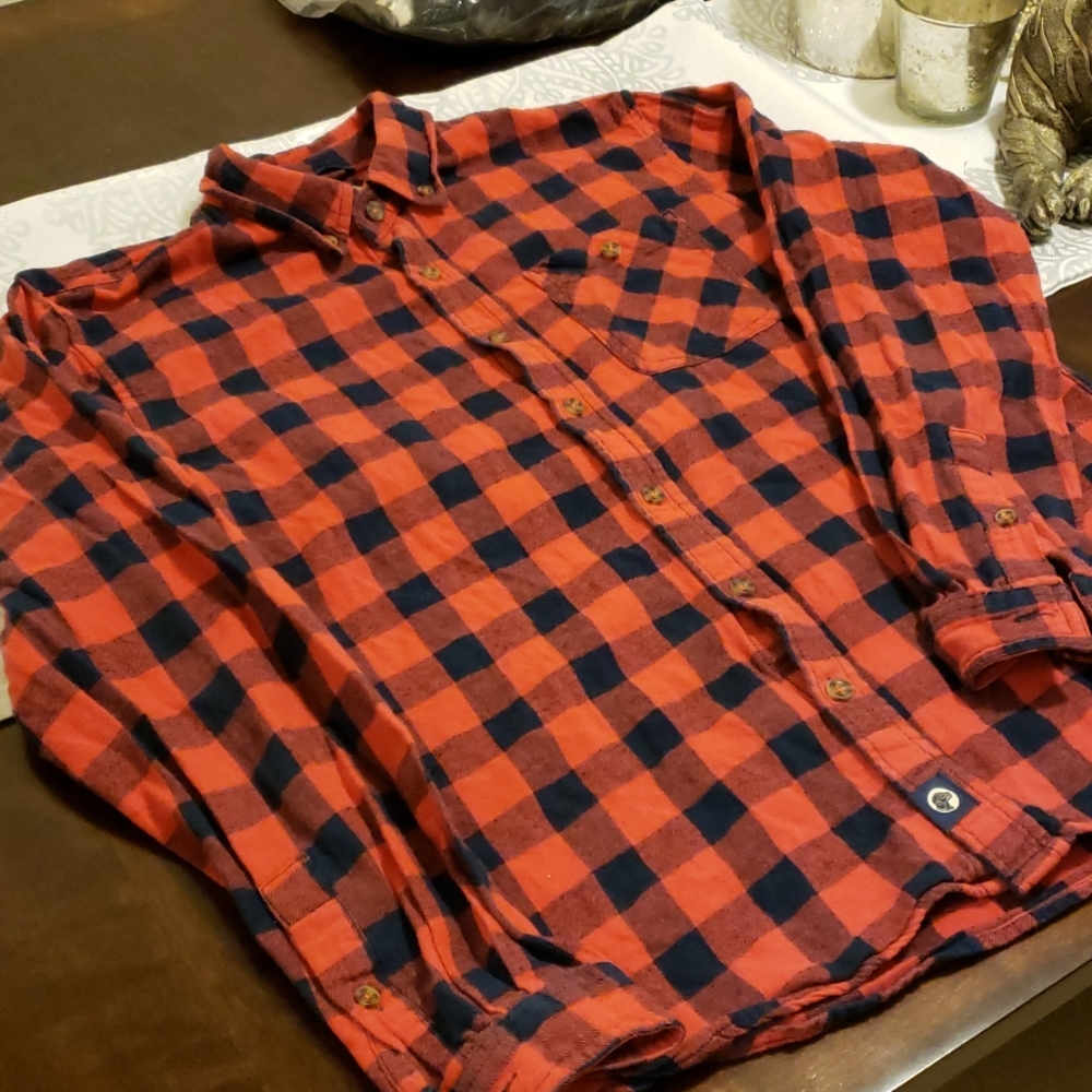 Red and Navy Check Flannel Shirt